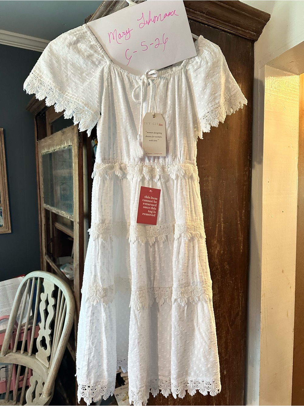 Ivy City Co White Eyelet Tiered  Dress
